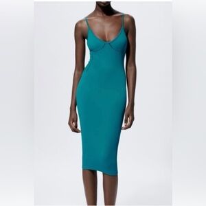Zara Teal Bodycon Midi Dress XS-S
